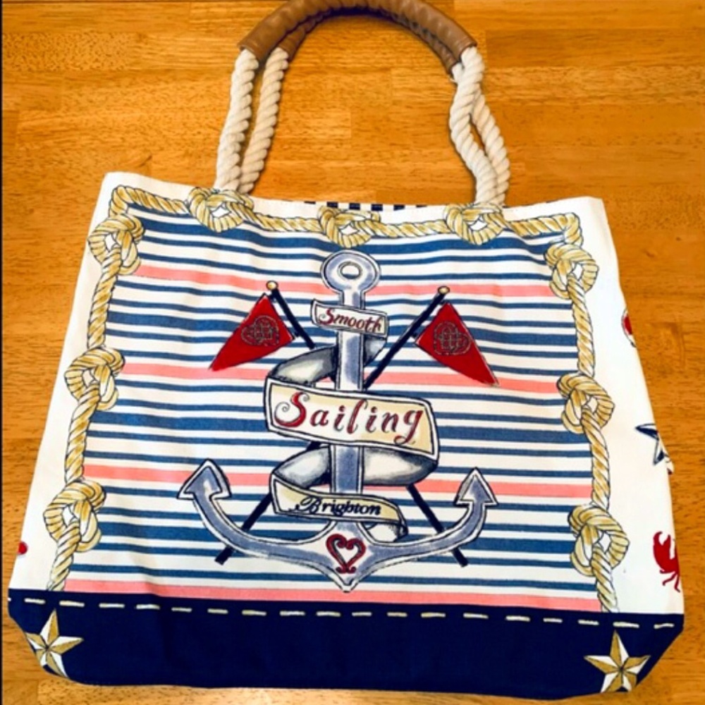 Brighton Red, White and Blue Beach Canvas Tote Bag